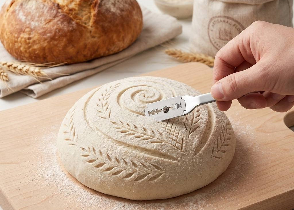 Bread scoring lame with stainless steel handle for sourdough baking