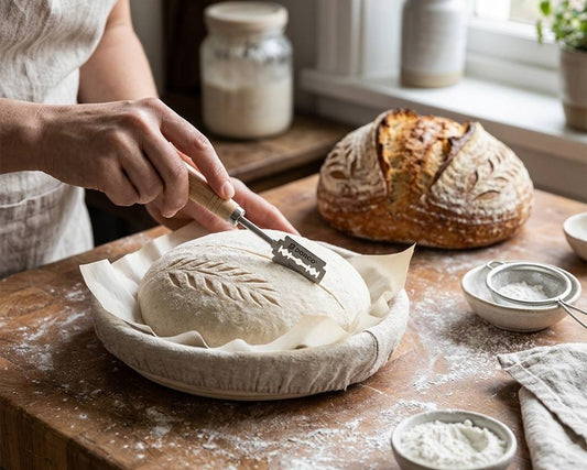 Wood handle sourdough bread cutter with curved blade