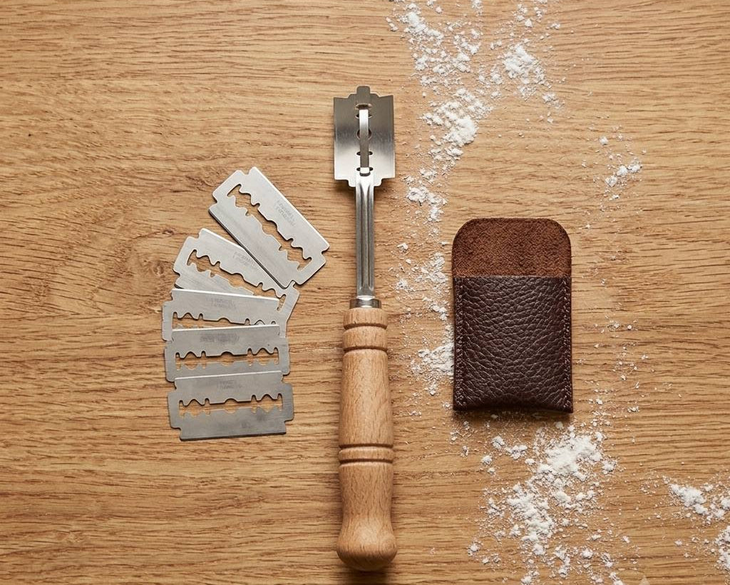 Wooden handle dough scoring knife for bread baking