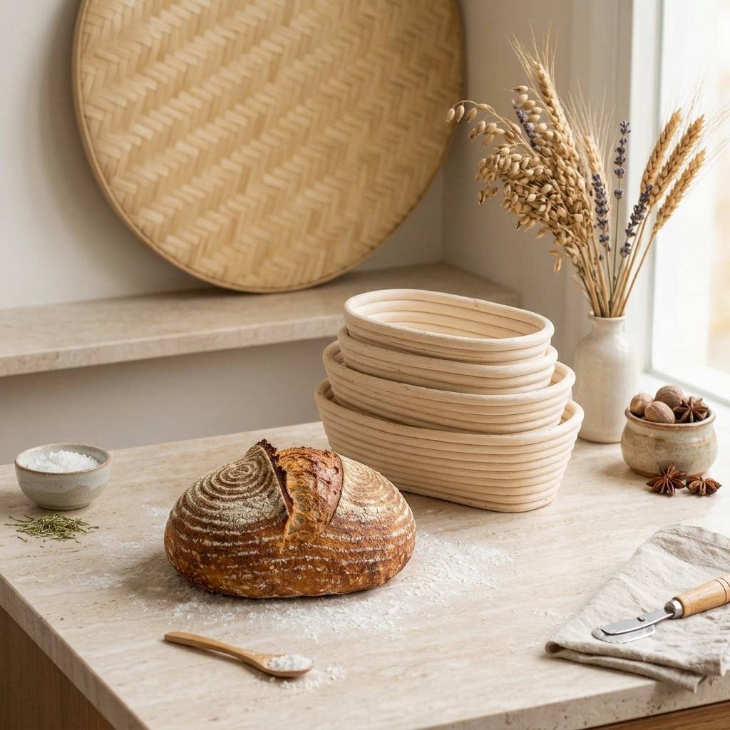Oval rattan sourdough proofing basket with cloth liner