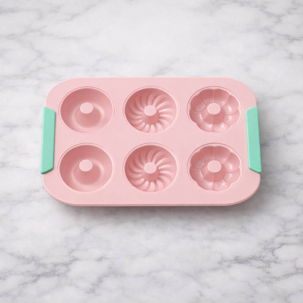 6-cavity donut baking tray with silicone coating