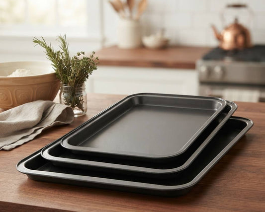 3-piece carbon steel pizza baking tray set in multiple sizes