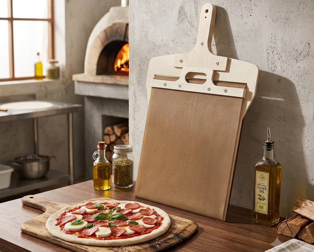 Sliding pizza peel with wooden handle for easy pizza transfer