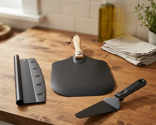 Non-stick aluminum pizza peel with wooden handle
