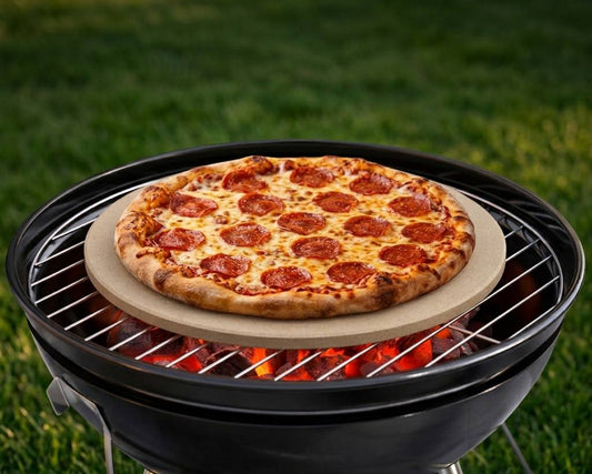 Round pizza baking stone for homemade pizza and crispy crust