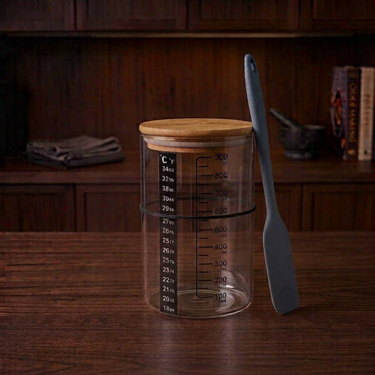 Borosilicate glass sourdough starter jar for bread fermentation